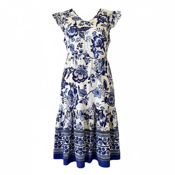 None Dresses & Skirts - Chic Blue and White Floral Midi Dress
